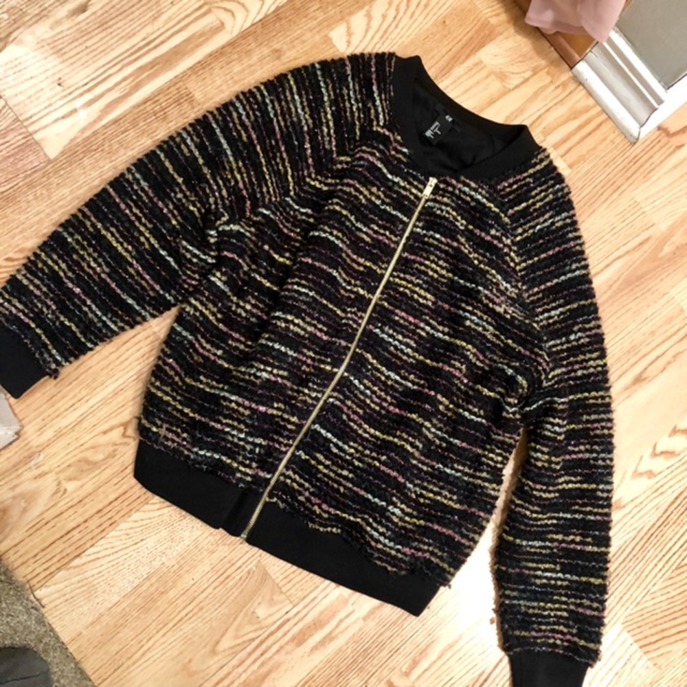 NWOT H&M black sparkly zip up bomber jacket
